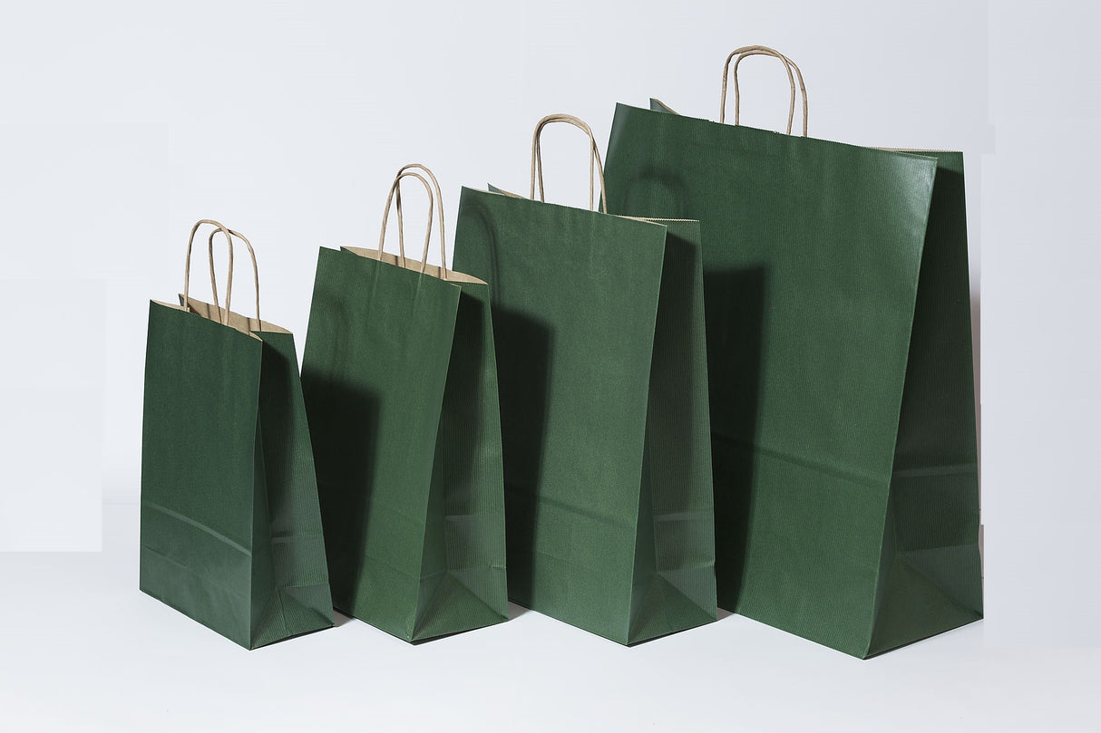 Paper Carry Bags Dk Green 260+120x350mm