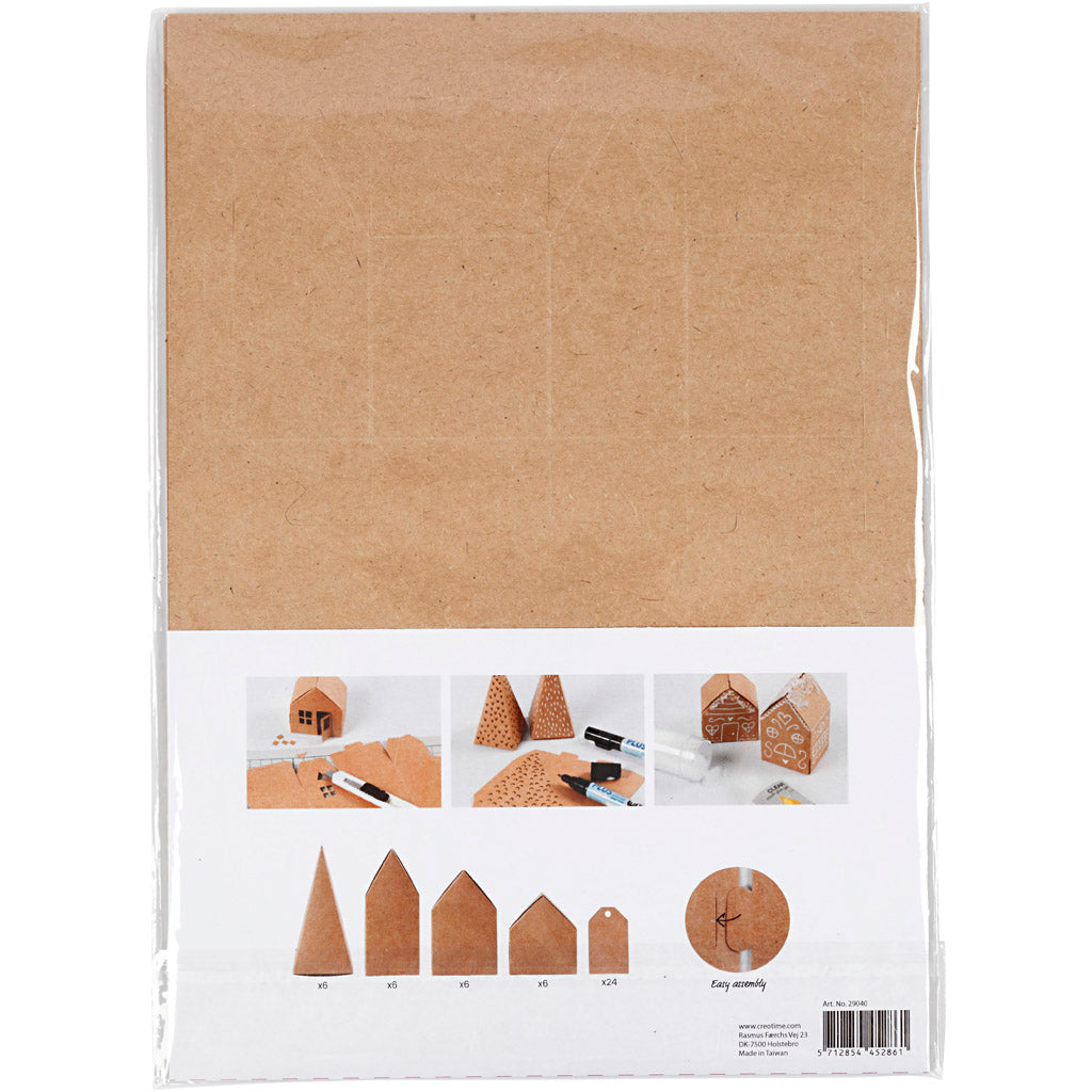 Gestanzte Häuser und Bäume aus Karton, H: 5,7-10 cm cm, 1 Set