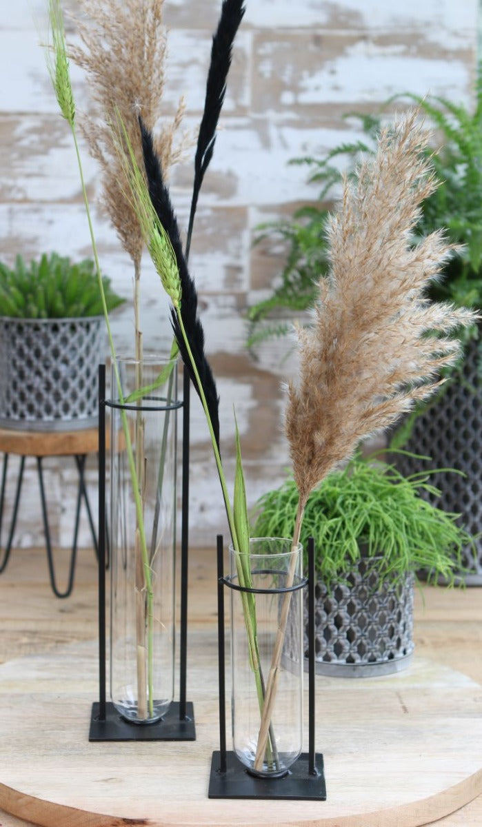 Zylindervasen in Metallhalterung | H: 17.5cm - 4 Stk