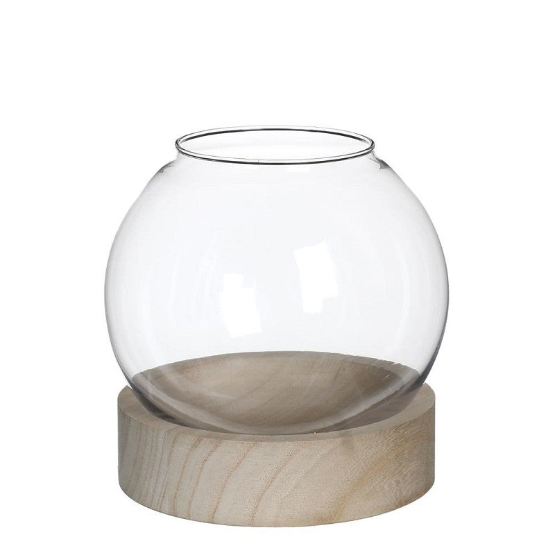 Glaskugel mit Holzsockel, Ø 18 cm, H. 19 cm - 1 Stück