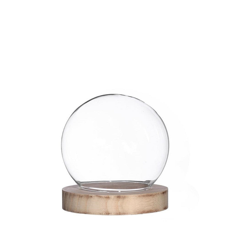 Glaskuppel mit Holzsockel Ø 10 cm, H. 11 cm - 1 Stück