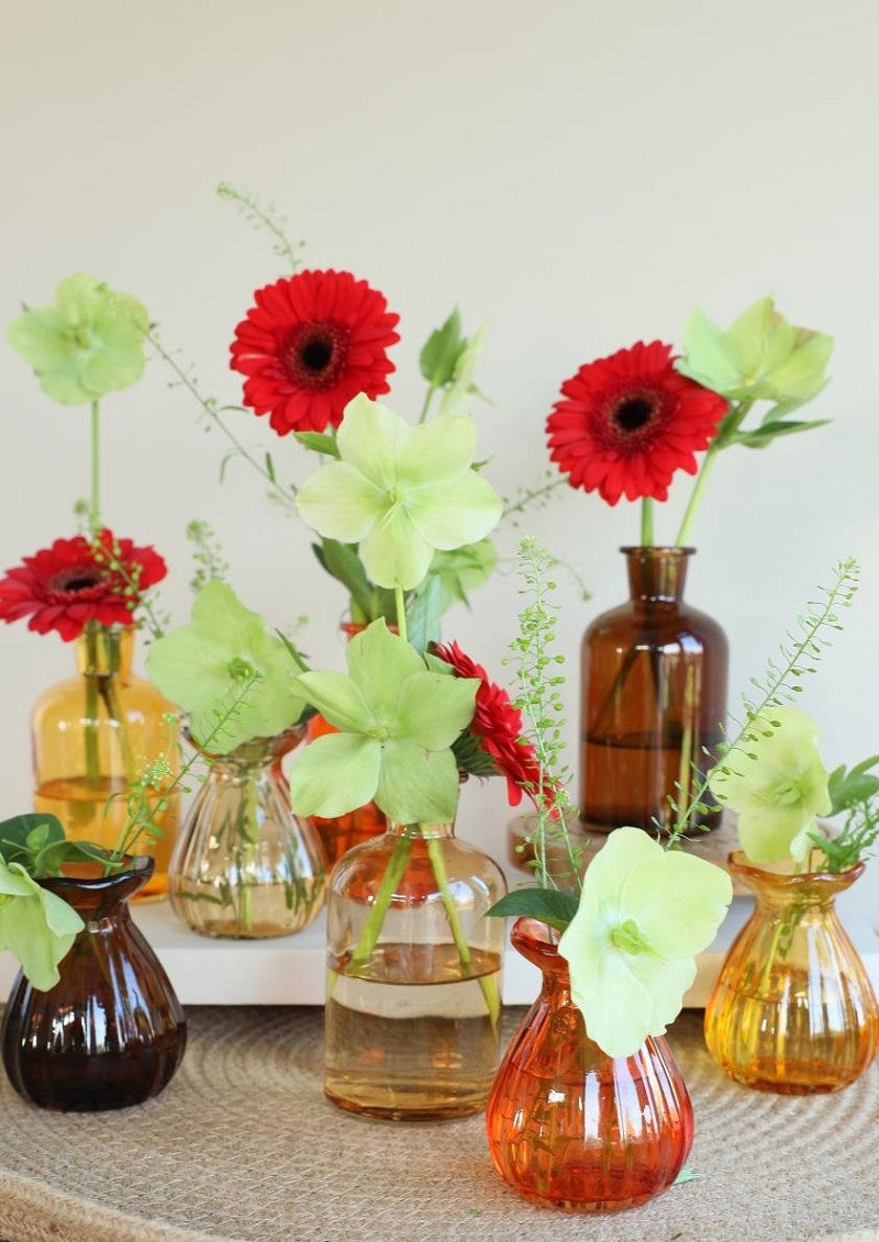 Glasflaschen Ø7 h: 9 cm assorti Farben - 12 Stk