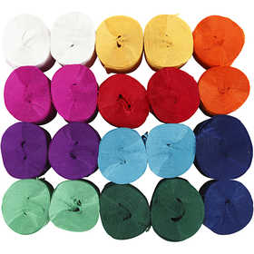 Krepppapier, Sortierte Farben, L: 20 m, B: 5 cm, 20 Rolle