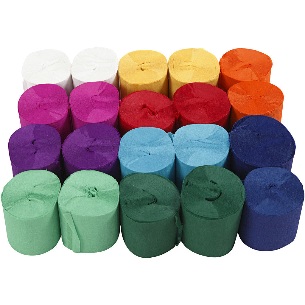 Krepppapier, Sortierte Farben, L: 20 m, B: 5 cm, 20 Rolle