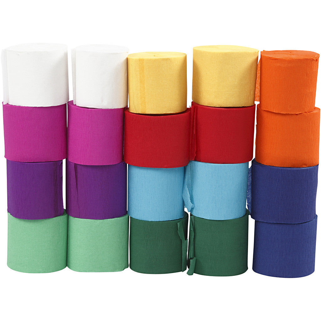 Krepppapier, Sortierte Farben, L: 20 m, B: 5 cm, 20 Rolle