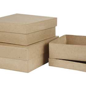 Quadratische Boxen, Größe 16+18+20 cm, H: 5+6+7,5 cm - 3 Stk