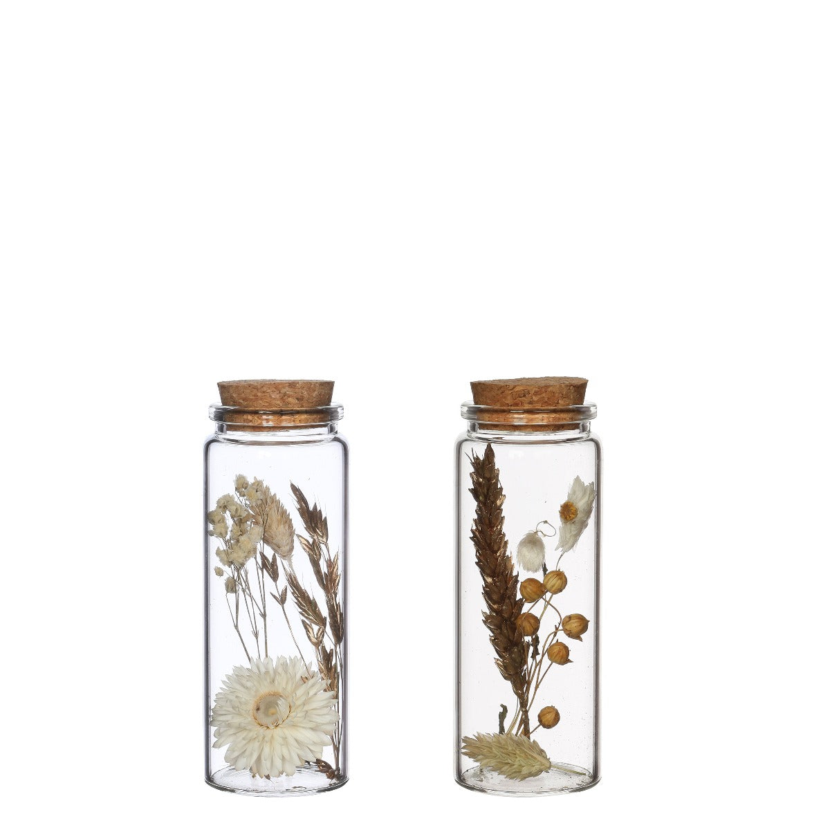 Glass tube with several dried flowers natural 12.5cm high