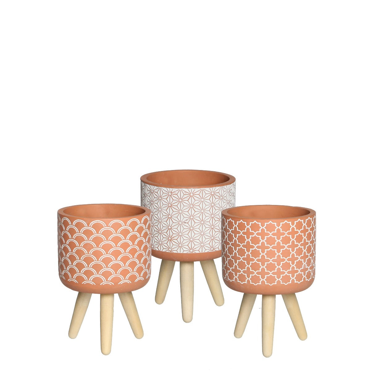 Plant pot Terra cement with wooden legs 18cm high