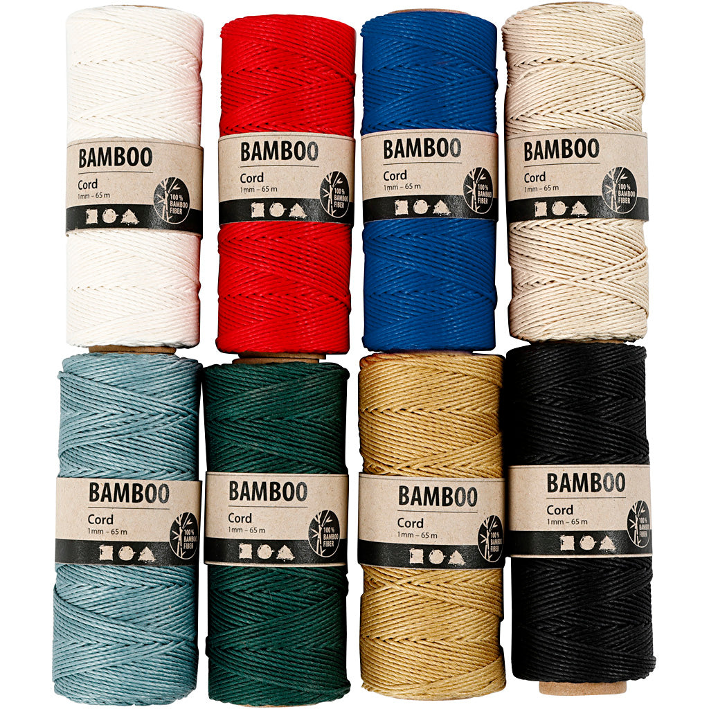 Bamboo Cord, assorted colours, thickness 1 mm, 65 mtr