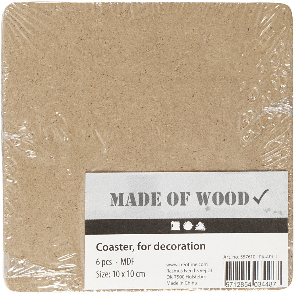 Untersetzer, Format 10x10 cm, Dicke 3 mm, MDF - 6 Stk