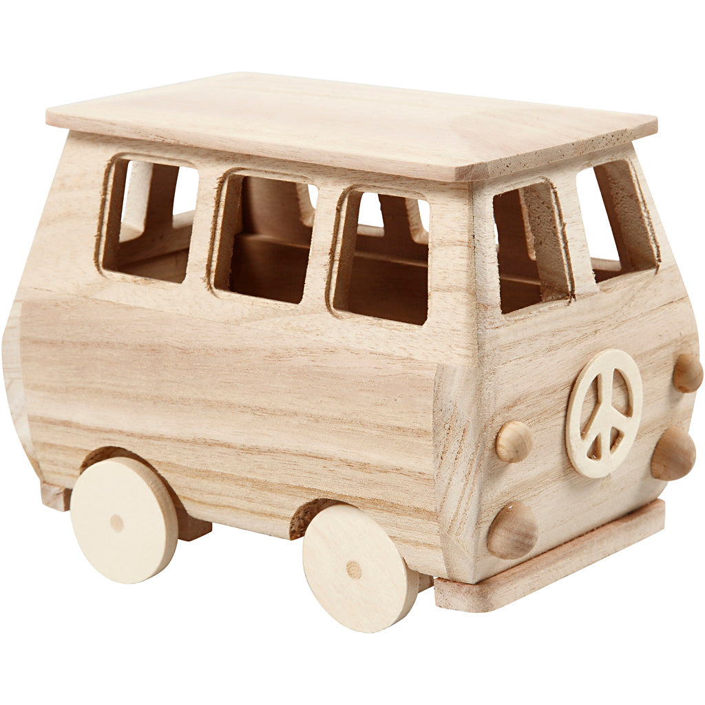 Minibus, size 17x10x13 cm, pine, paulownia