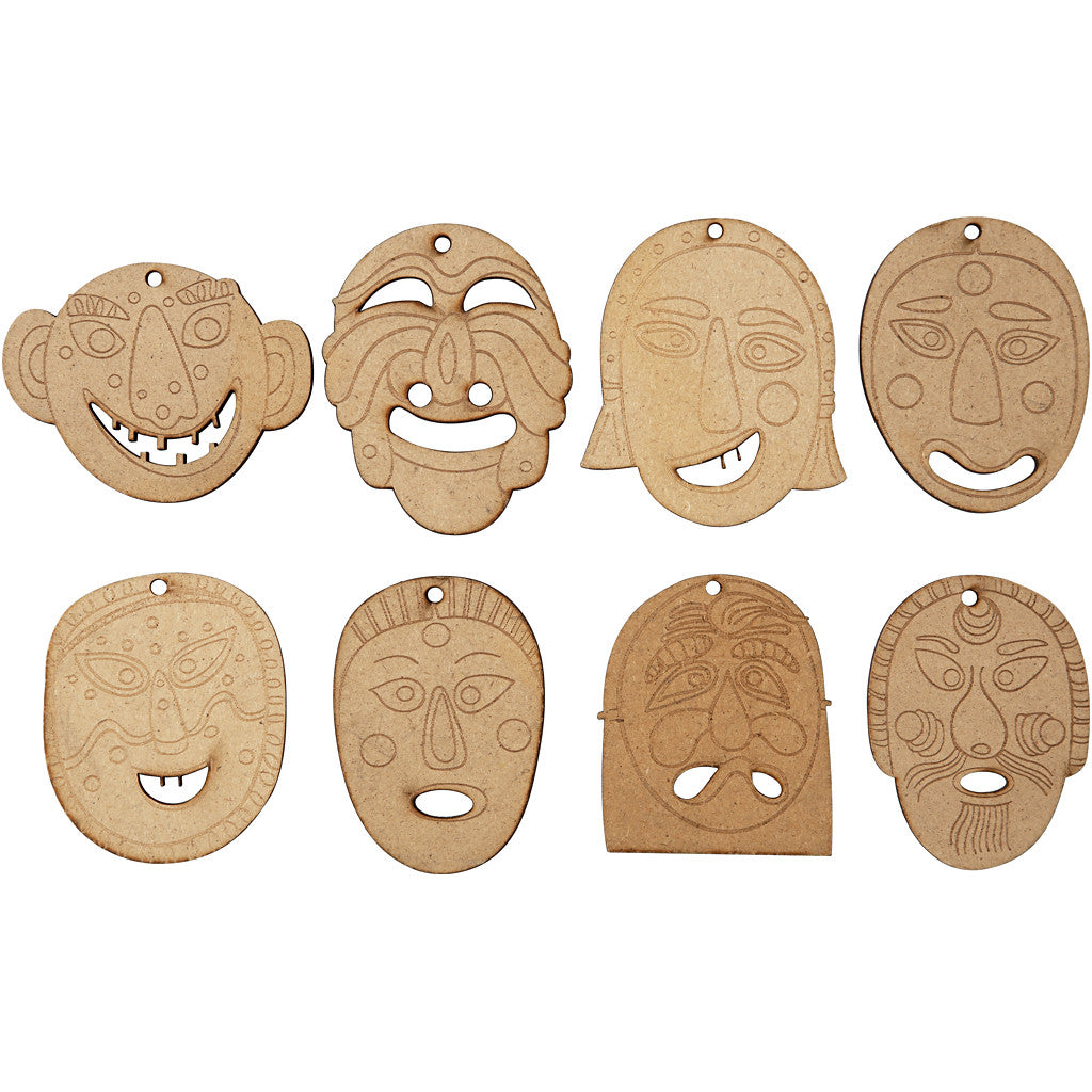 Masken zum Aufhängen, Größe 5,5-7 cm, Dicke 4 mm, MDF - 24 Stk