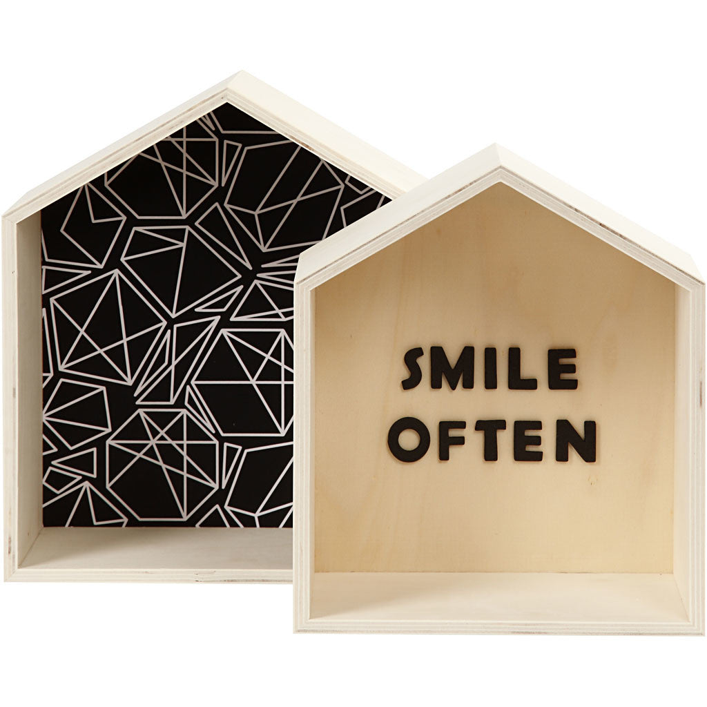 Lagerkästen, Häuser, H: 22,5+25 cm, B: 19,5+22,5 cm, Sperrholz, Tiefe 12,5 cm - 2 Stk