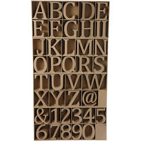 Holzbuchstaben, -zahlen und -symbole, einschließlich kostenloser Holzschaukasten, 130x20mm MDF - 160 Stk