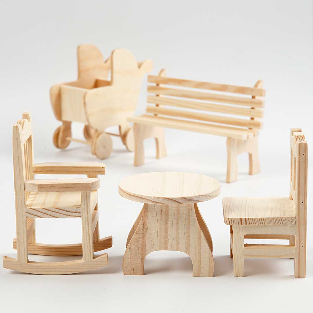 Mini-Möbel aus Sperrholz H: 5.8-10.5cm - 50 Stk