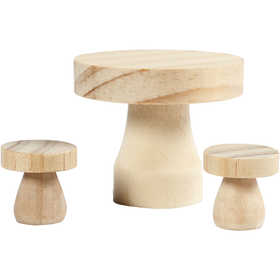 Pilztische aus Kieferholz & Pappelholz Weiß 6x5cm + 2.5x2.5cm - 1 Set/3 Stk