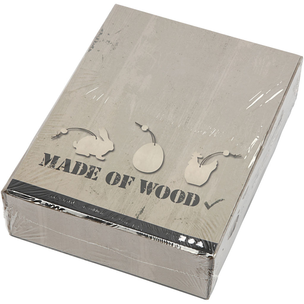 Holz-Ornamente Ostern: Kaninchen, Ei & Huhn 6x0.3cm - 200 Stk