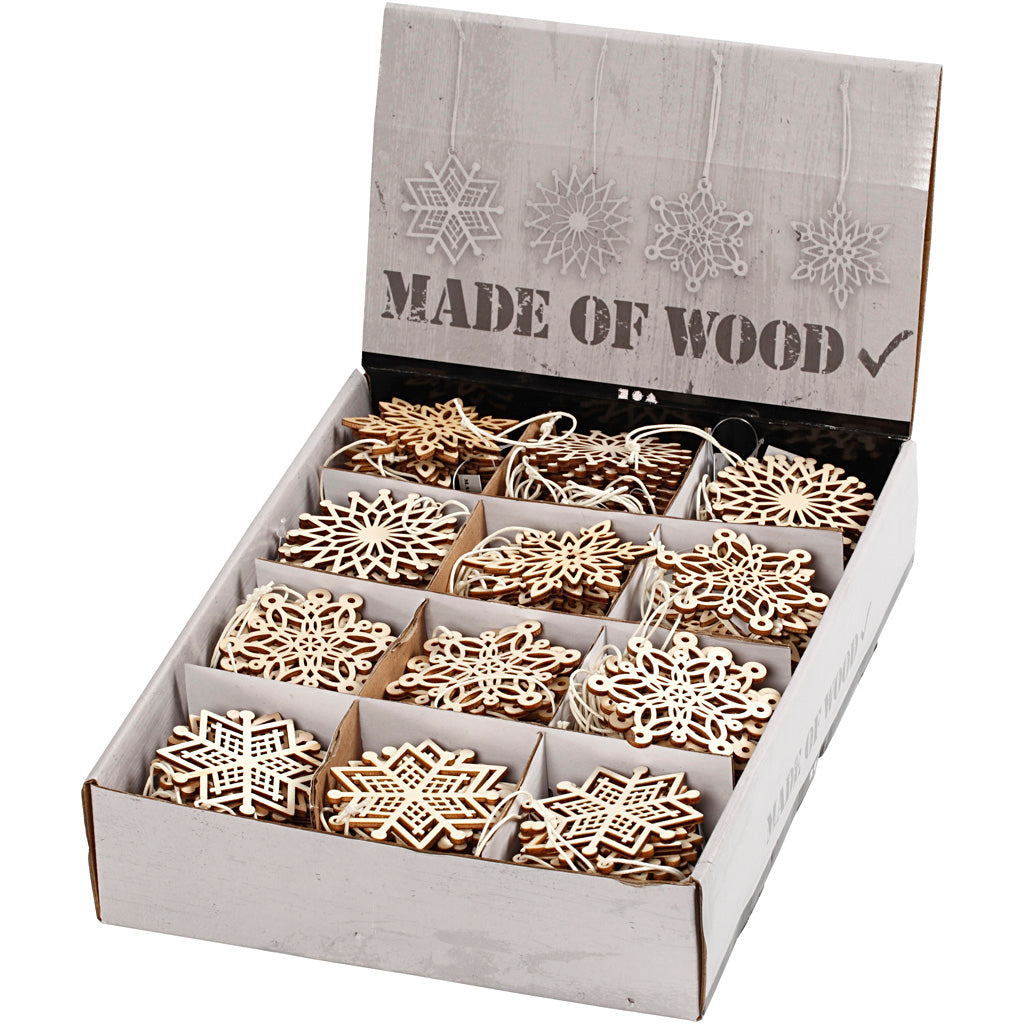 Ornaments, D: 7 cm, thickness 0.3 mm, plywood