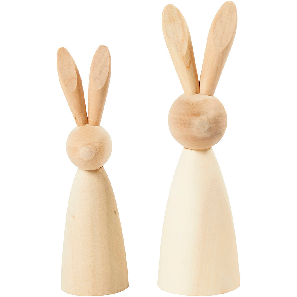 Wooden Rabbits, H: 12+14 cm, depth 3,5+4 cm
