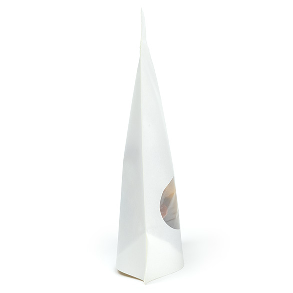 Weißer heimkompostierbarer Standbodenbeutel mit ovalem Sichtfenster 13x8x20,5cm - 100 Stück
