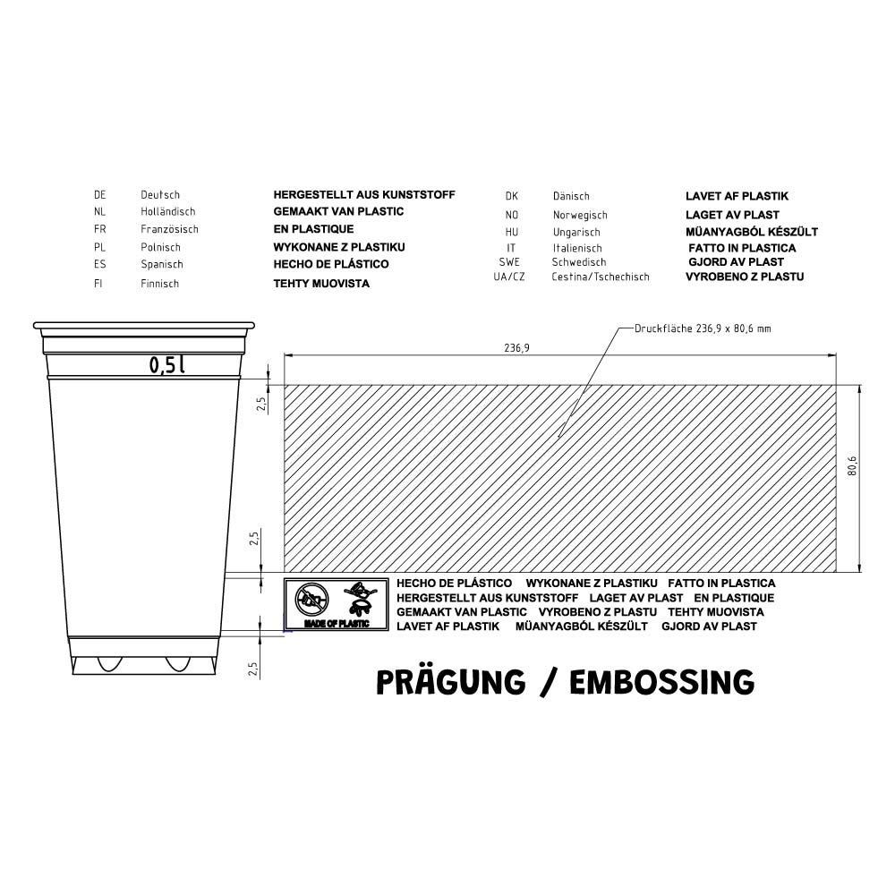Becher PLA 500 ml Ø 95 mm - 800 Stück