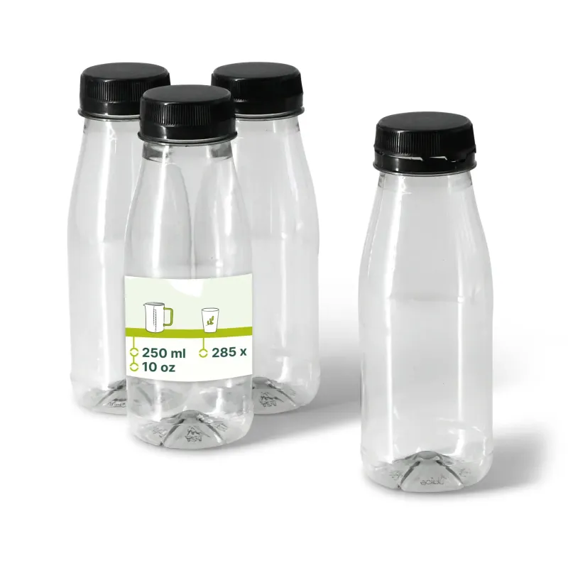 rPET Flasche 250 ml klar/black Deckel - 285 Stk