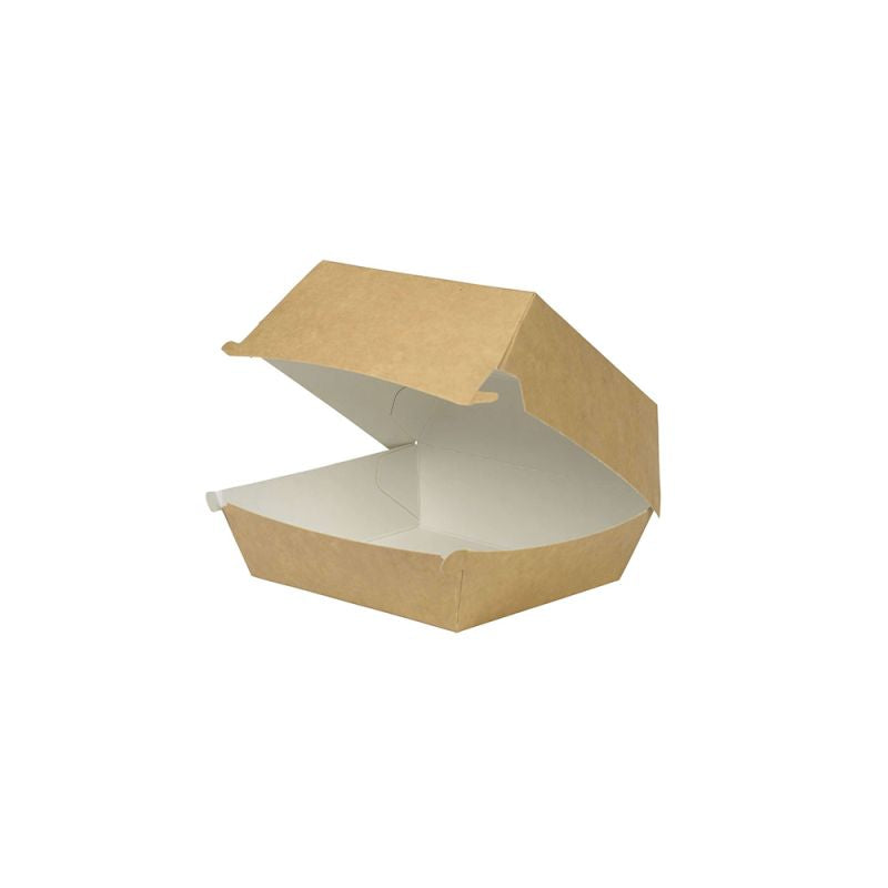 Hamburgerboxen zum Mitnehmen Pappe 11x11x8 cm Braun-Weiß - 300 Stk