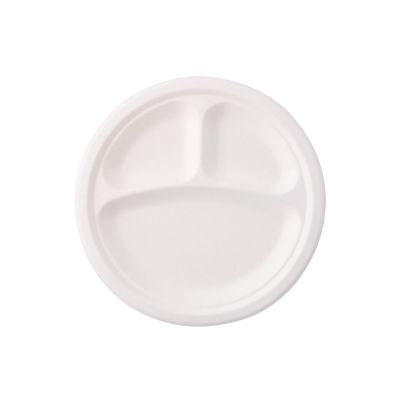 Zuckerrohr-Menütafel Ø 22 cm, 3 Fächer, rund - 500 Stk