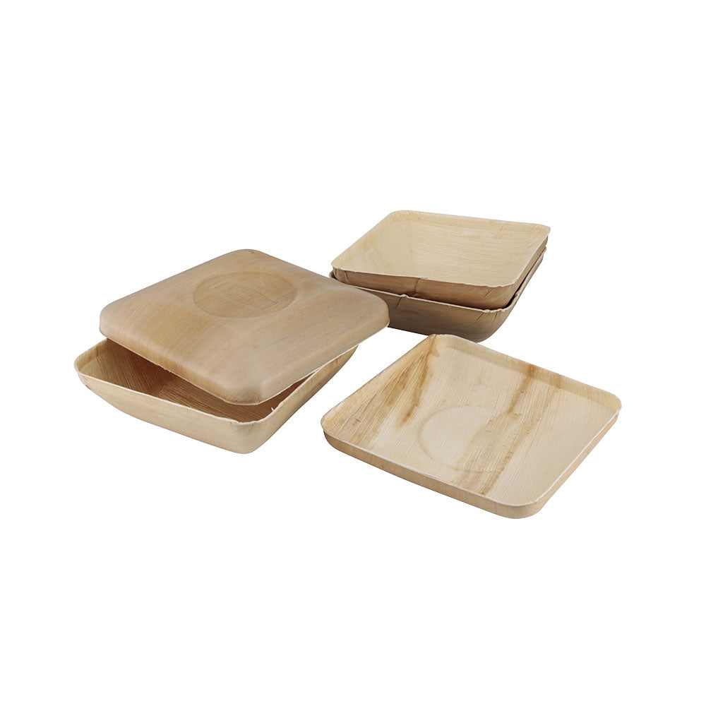 Schalen Palmware® 18x5x18 cm 800 ml, mit Deckeln quadratisch - 60 Stk