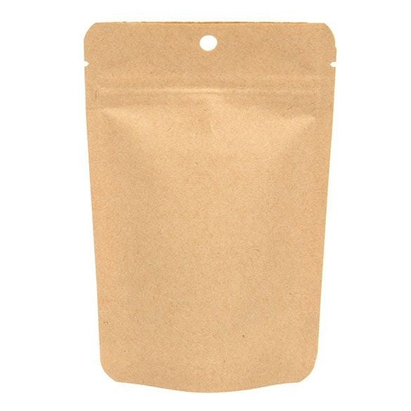 Öko Standbodenbeutel Kraft/Bioplastik 57 Gramm | 102x60x152mm - 100 Stk