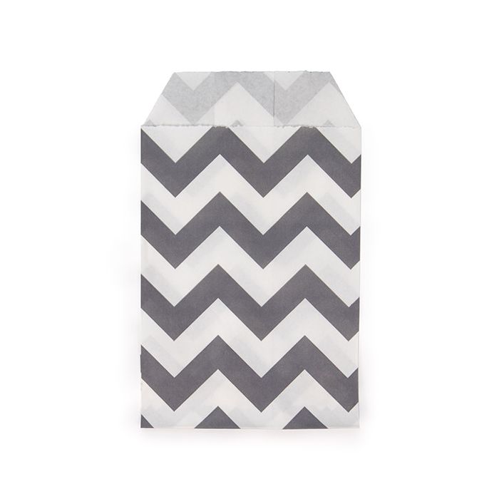 Klappenbeutel Papier Weiß mit Schwarz Chevron-Streifen 76x127 mm - 100 Stk
