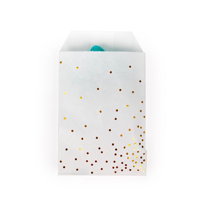 Papier-Klappenbeutel Weiß mit Gold Punkten 76x127 mm - 100 Stk