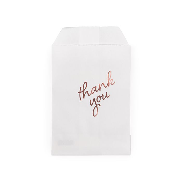 Paper Bags White with Rose Gold Thank You 76x127 mm
