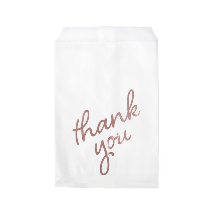 Paper Bags White with Rose Gold Thank You 127x203 mm