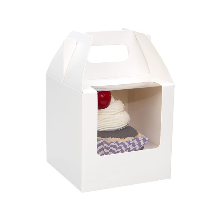Cupcake-Boxen für 1 Cupcake 102x102x102mm Weiß mit Griffen - 100 Stk
