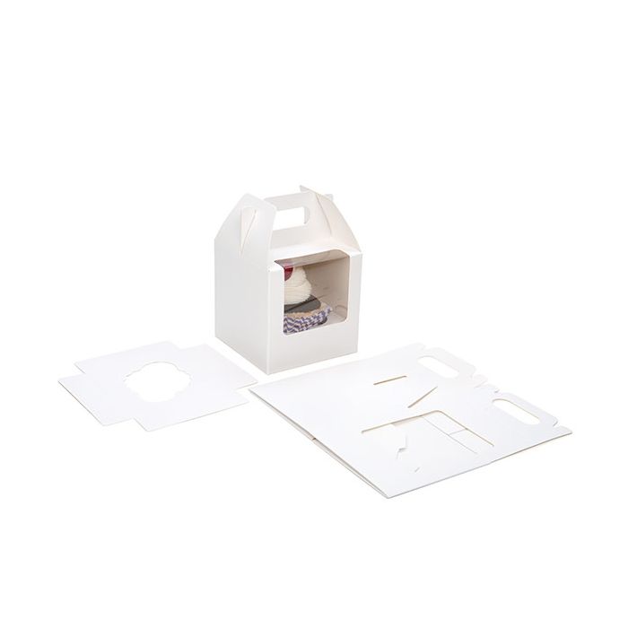 Cupcake-Boxen für 1 Cupcake 102x102x102mm Weiß mit Griffen - 100 Stk