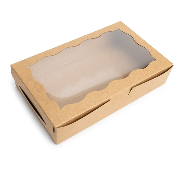 Kraft Papierschachtel mit Wellenrand Fenster 17,8x3,8x11cm - 25 Stück