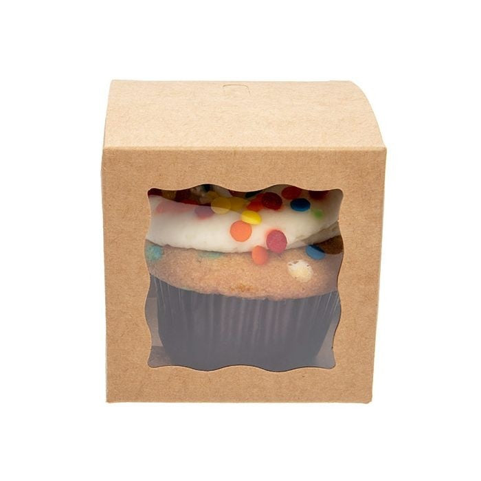 Geschenkschachteln Kraftpapier Braun mit 3 Fenstern 75x75x75mm - 25 Stk