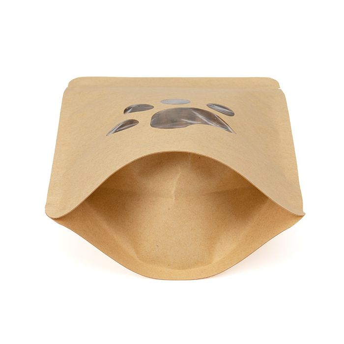 Standbodenbeutel Kraftpapier Fenster in Form von Pfötchenabdrücken 13x8x20,5 cm - 25 Stk