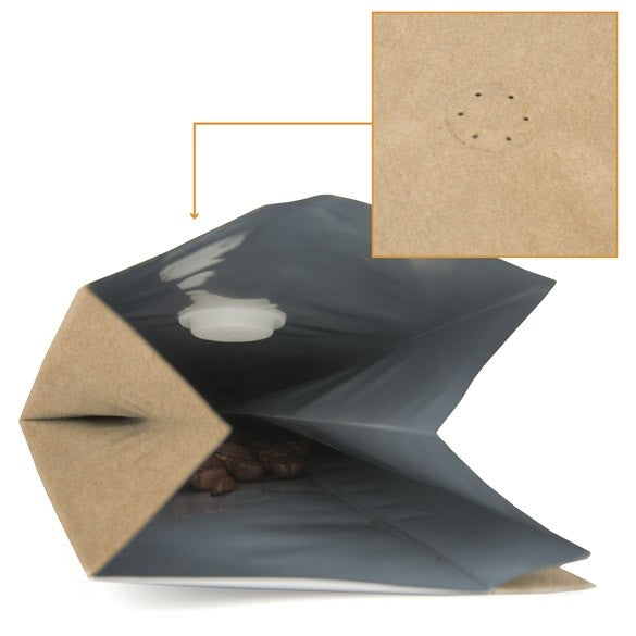 Kaffeebeutel Kraftpapier mit Ventil 85x65x330mm | 450 Gramm - 50 Stk
