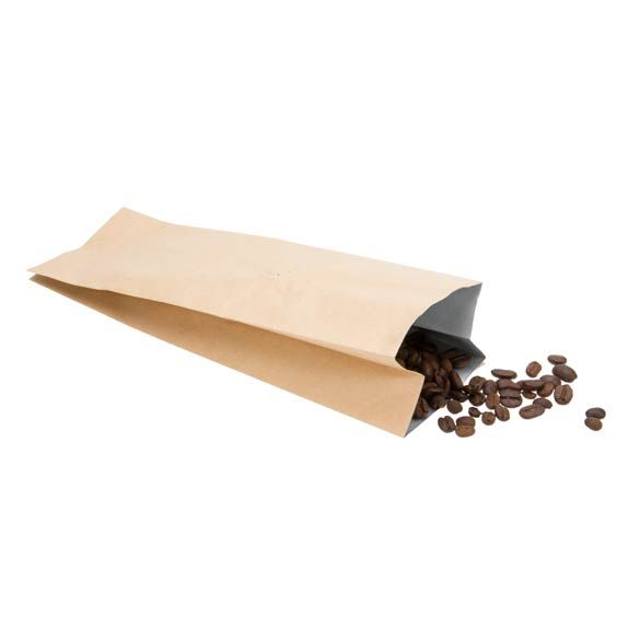 Kaffeebeutel Kraftpapier mit Ventil 80x60x260mm | 285 Gramm - 50 Stk