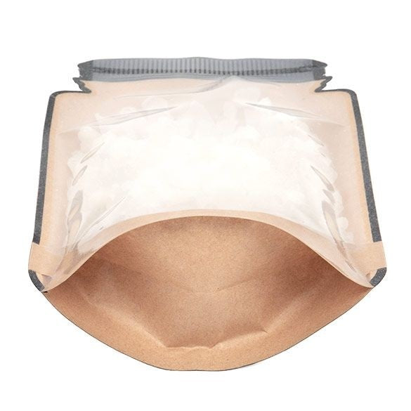 Standbodenbeutel Kraftpapier/Transparent Glasgefäß-Form 152x79x254mm - 100 Stk