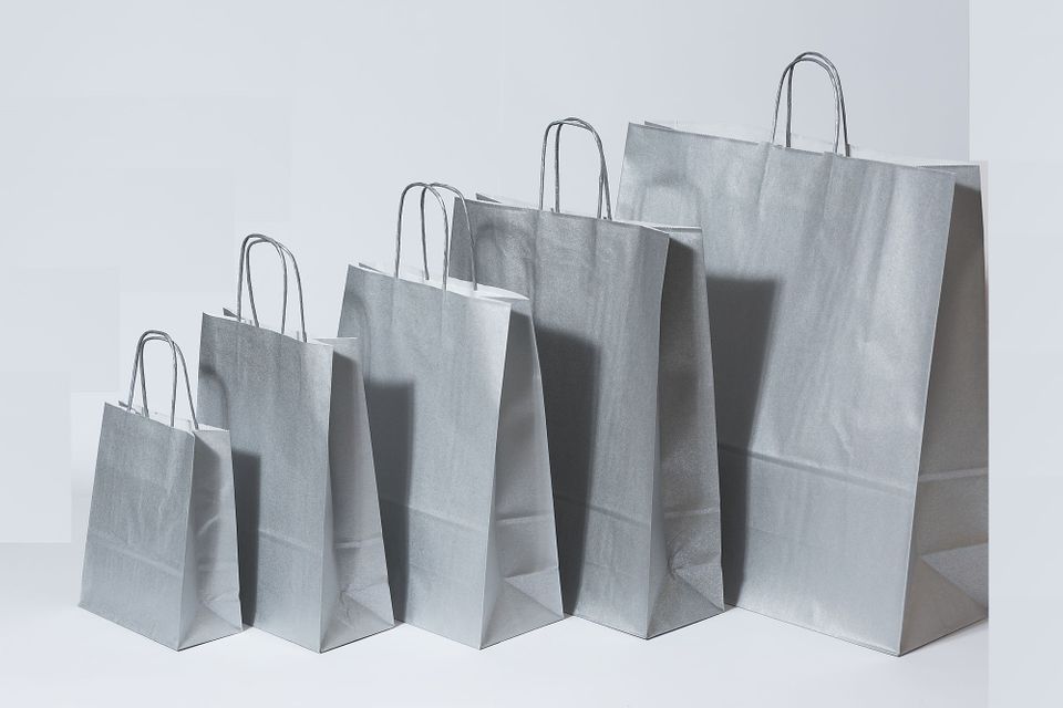 Paper Carry Bags Silver 260+120x350mm
