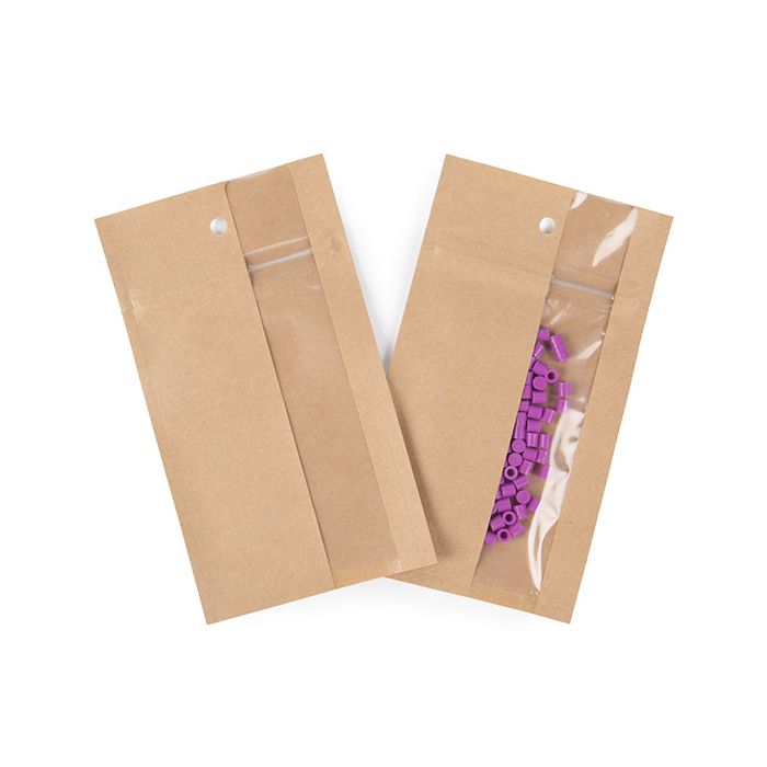 Druckverschlussbeutel Kraftpapier mit vertikalem Fenster 76x114mm - 100 Stk