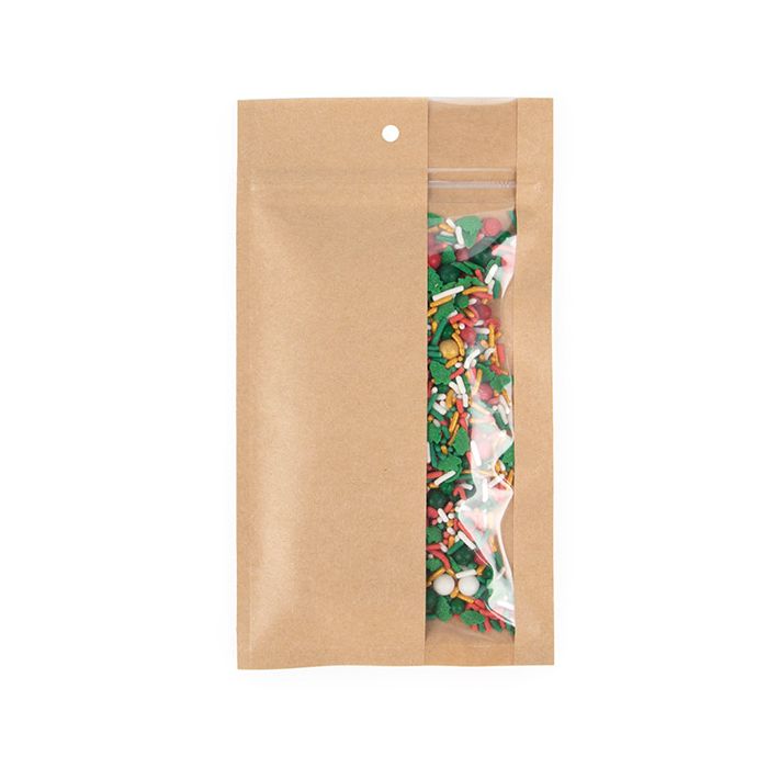 Druckverschlussbeutel Kraftpapier mit vertikalem Fenster 102x165mm - 100 Stk