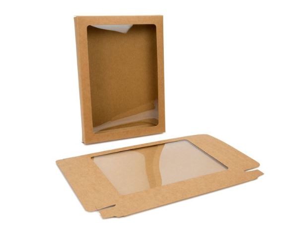 Pappschachteln Kraftpapier Braun mit Fenster 137x22x187mm - 25 Stk