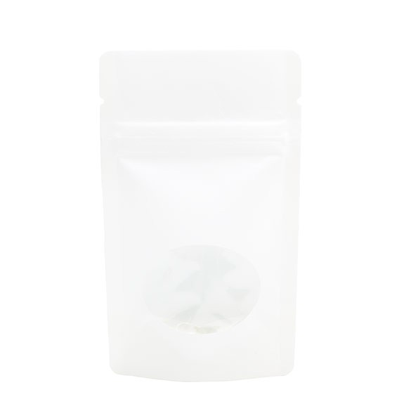 Standbodenbeutel Kraftpapier Weiß 80x50x130mm | 28 Gramm mit rundem Fenster - 100 Stk