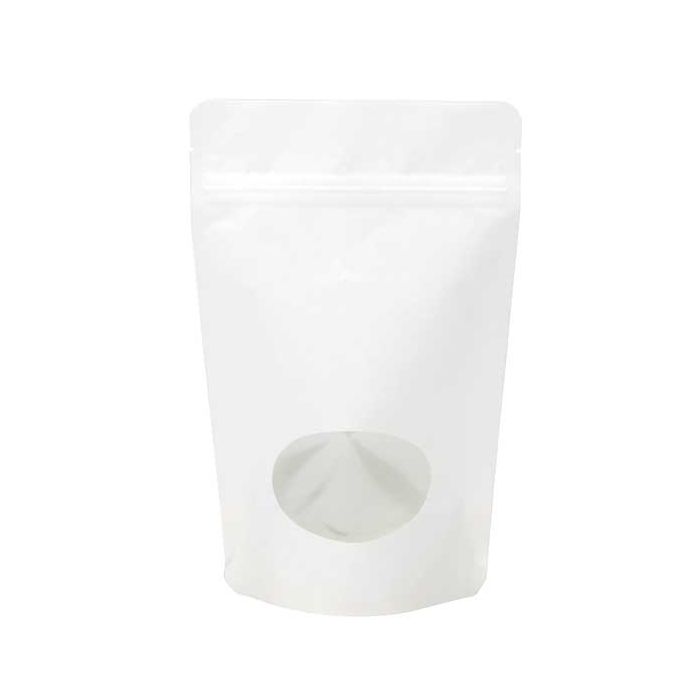 Stand Up Pouches Kraft White with oval Window 149x89x232mm | 312 grams