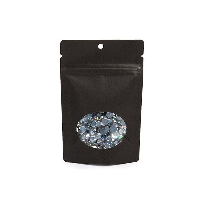 Standbodenbeutel Kraftpapier Schwarz | 102x60x152mm | 57 Gramm mit rundem Fenster und mit Aufhängeloch - 100 Stk