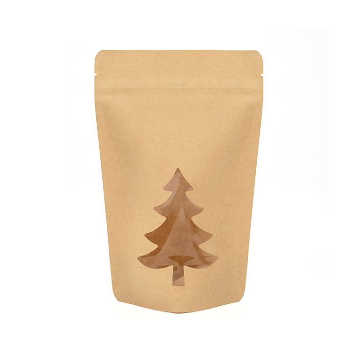 Standbodenbeutel Kraftpapier mit Tree Fenster 130x79x206 mm - 25 Stk